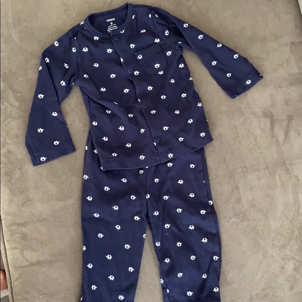 Navy blue Elephant two piece pajamas. 9 Months